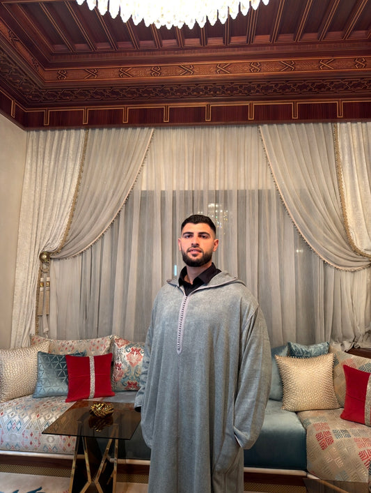 Djellaba Hivernale Gris – Mlifa Cachemire Premium