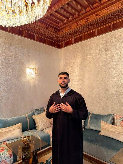 Djellaba Hivernale Noir – Mlifa Cachemire Premium