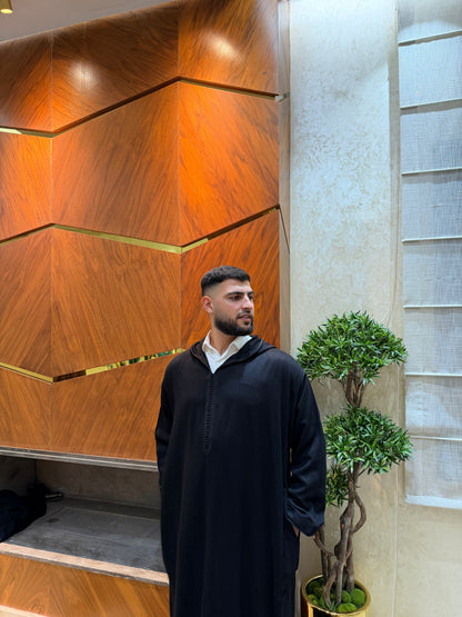 Djellaba Hivernale Noir – Mlifa Cachemire Premium