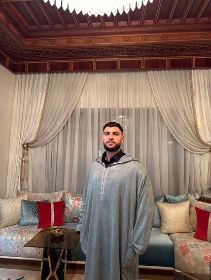 Djellaba Hivernale Gris – Mlifa Cachemire Premium