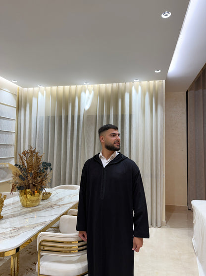 Djellaba Hivernale Noir – Mlifa Cachemire Premium